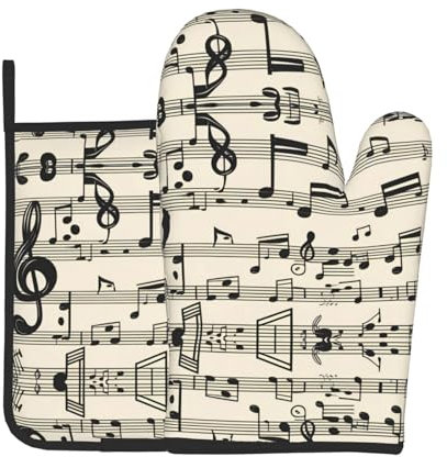YYHWHJDE Ofenhandschuhe und Topflappen, Vintage-Musiknoten-Druck, hochwertig, 2er-Set, zum Öffnen von Topfdeckeln in der Küche