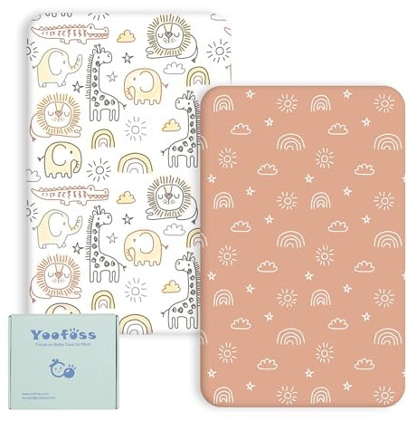 Yoofoss Juego de 2 Sábanas Bajeras Ajustables para Cuna de Bebé 70x140 cm Protector de Colchón Cubrecolchones Bebe Microfibra Suave y Transpirable para Cuna Sabanas Capazo Cubre Colchon