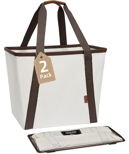 STORAGE MANIAC Collapsible Laundry Caddy, 128L (34 Gal) Large Collapsible Laundry Basket with Sturdy Metal Wire Frame, Long Carry Handles - Space-Saving, Foldable Laundry hamper, 2 Pack Beige