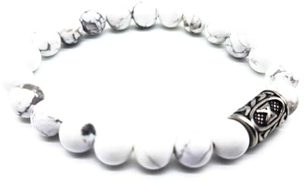 viking futhark runa ädelsten armband (18/21 cm, dam/män) i presentförpackning | skydd lycka energi, 21 cm Innenumfang, Ädelstenar, howlit