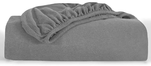 Oxford Homeware Jersey Single Fitted Sheet – 100% Organic Cotton 30 Cm Deep Pocket Grey Bed Sheets, Soft Breathable Easy Care Fitted Sheets – Shrinkage and Fade Resistance (91x190)