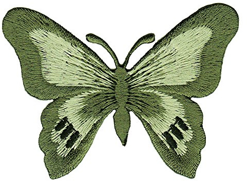 Schmetterling Grün Falter Aufnäher zum aufbügeln oder aufnähen Bügelbild Aufbügler für Kleidung gestickter Bügelpatch Applikation Butterfly Patch Größe 7,7 x 5,6 cm