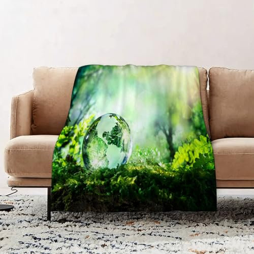 EOMKSE Fleece Blanket Sofa Throw - Versatile Blanket Fluffy Soft Throw for Bed and Couch Throw,crystal globe glass resting on moss stone with sunshine in nature forset. eco environment,59x79in