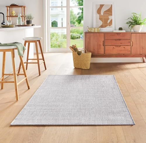 Taracarpet Teppich Flacher Kurzflorteppich für Wohnzimmer, Schlafzimmer und Kinderzimmer auch als Küchenteppich für die Küche in Sisal Optik Creme 140x200 cm