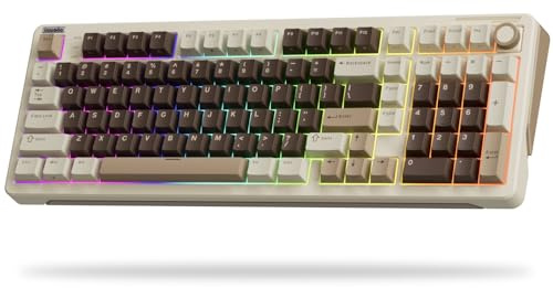 iLovBee B98 Clavier crémeux avec pavé numérique, clavier de jeu sans fil RVB avec bouton, Bluetooth/2,4 GHz/USB, claviers mécaniques filaires pleine taille pour Windows/Mac, commutateurs linéaires
