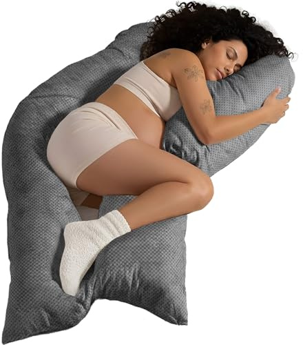 Traumreiter Schwangerschaftskissen Visco mit Bezug Grau Velour Deluxe mit Memory Foam, Ergonomie Zertifiziert