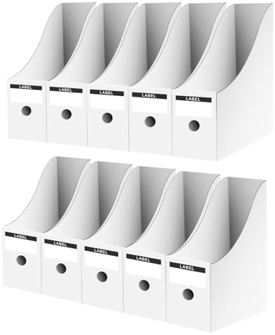 Woobroo 10 Pack Magazine Holder, Magazine File Holder, Cardboard A4 Size Desktop Organiser with Labels, for Home School Office Magazine File
