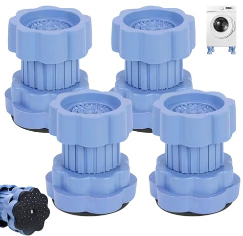 Hekasvm 4er Set Waschmaschinenmatten TPU Anti Vibrationsdämpfung Anti Rutschmatte 6.8 x 8 cm Universelle Unterlegscheiben für Waschmaschine Trockner Spülmaschine Blau