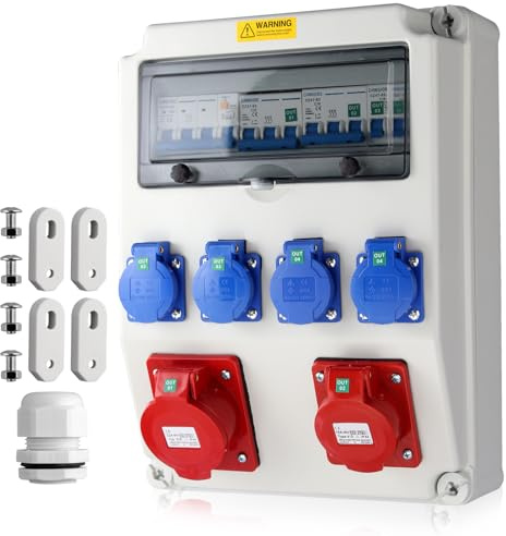 EYPINS Coffret Électrique de Chantier Boîtier de Prise Étanche IP66 avec Protection SL+FI, Prises Schuko et CEE-Conception Compacte et Sécurisée pour Usage en Extérieur,Garage,Atelier et Jardin