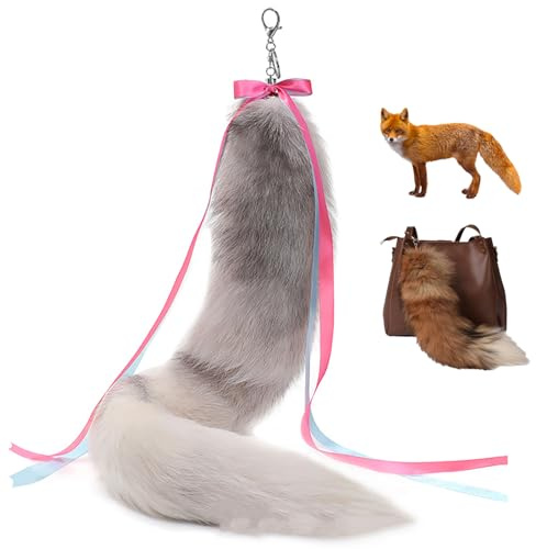 Fuchsschwanz,Fuchsschwanz Anhänger Länge 70 Cm,Aus Echtem Fuchspelz,Fell Schwanz Keychain Extra Groß Schlüsselring Tasche Zusätze Auto Schlüsselketten Anhänger Weich Flaumig Dicht Dekoration