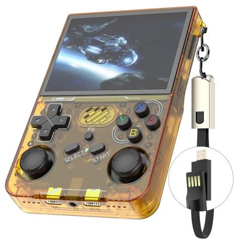 R36XX Console de jeu portable rétro avec écran IPS 64G 3,5 intégré plus de 20 000 jeux classiques Open Source Linux Lecteur vidéo de poche portable avec batterie de 3200 mAh (orange translucide)