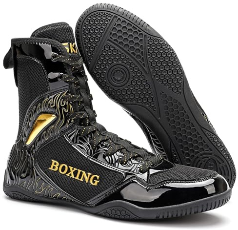 Hiuzylqx Ringerschuhe für Herren Damen Kampfsport Schuhe Atmungsaktiv für Wrestling, Crossfit und Gewichtheben – Kampfsport Bodybuilding,Schwarz,42 EU