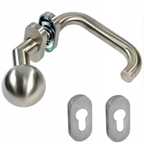 ALSTEN TECH Wechselgarnitur Links fester Türknopf rechts Türdrücker U Form Edelstahl SUS 304 Knauf 50 mm Drücker 140 mm Oval Rosetten satiniert PZ für Innen und Außentüren