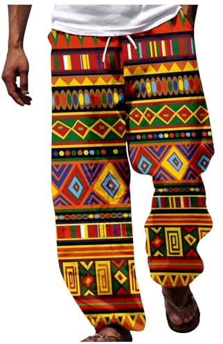 Generisch Pantalones africanos dashiki para hombre, estilo tradicional, pantalones casuales de verano, ligeros, transpirables, cómodos, hawaianos, vacaciones, playa, moda, estampado floral, elegante