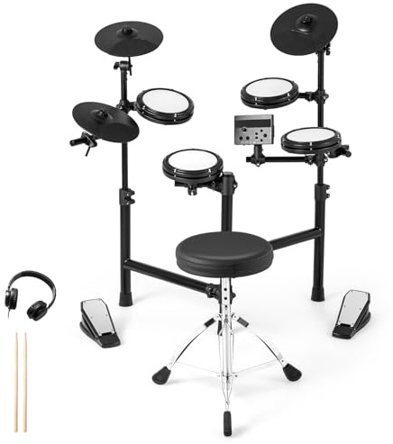 FANTASK Elektronische Schlagzeug, E-Drum-Sets faltbar mit Mesh Pads, 150 Sounds & 10 Demos, Metronom & USB MIDI, 2 Pedale & 2 Drumsticks, 7 teiliges E-Schlagzeug für Kinder, Erwachsene