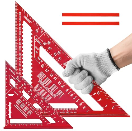 Flintronic 180mm 300mm Zimmermannswinkel, 7 und 12 Zoll Schreinerwinkel aus Aluminium mit Griff, Multifunktionswinkel für Dachdecker Carpenter Ingenieur (Rot)