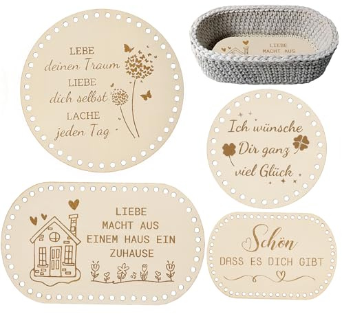 Durxylophonic 4 Stück Korbboden zum Häkeln, bestehend 4 Vier verschiedenen Größen runder und ovaler, Naturholzkorbboden ，Geeignet für DIY Handtasche Korb Webbedarf Flechtbegeisterte.