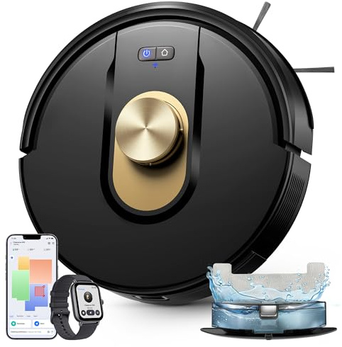 Vexilar W9 Robot Aspirador y Fregasuelos 8000Pa, Robot Aspirador con Navegación Láser, 5 Mapa Inteligente, Larga Autonomía, Adecuado para Suelo, Alfombras de Pelo Corto, Pelo de Mascotas