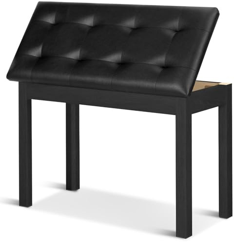 Vediya Duet Piano Bench with Storage - Wooden Solid Wood Piano Bench, Tufted Padded Keyboard Bench, Piano Stool & Piano Chair Seat Vanity Stool, Duet Double Piano Seat (Black)