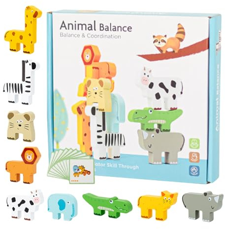 Bawiaueu Tiere Gleichgewichtsspiel - Holz Tier Bausteine Koordination Steckspiel | Balancierspiele mit Karten,Lernspielzeug Für Mädchen Enkelkinder Weihnachten