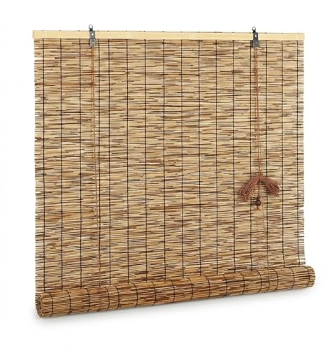 Bamboo Roll Up Blinds, Bamboo Patio Roller Shades for Outside, Retro Privacy Screen Weather-Resistant Reed Outdoor Blinds, Roman Sun Shade for Windows Porch Balcony Deck Brown(72 W x 72 H)