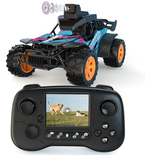 Macchina Telecomandata con Telecamera, Auto a 2,4 GHz con Schermo LCD da 2,8, Telecamera Regolabile a 60°, Doppio Controllo tramite APP/Radio, 2 Velocità, Regalo per Bambino 3-10 Anni Maschio