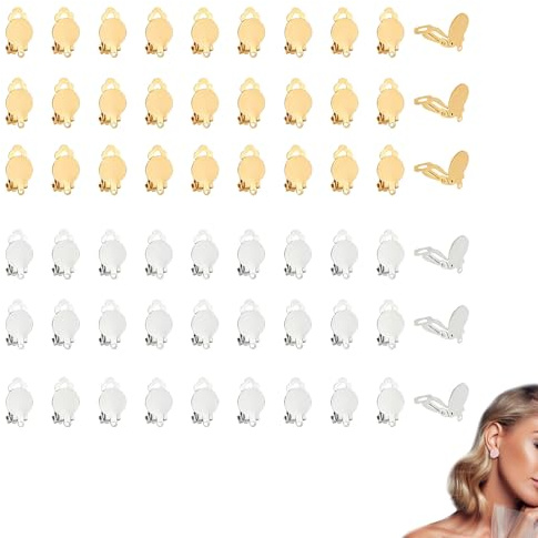 BIVYAX 60 Stück Edelstahl Clip-On Ohrringe, Flache Runde Ohrclips für Damen ohne Ohrlöcher, ohrclips Clip Ohrringe als Zubehör für Schmuckherstellung,Gold und Silber Mix,Vielseitig und Hautverträglich