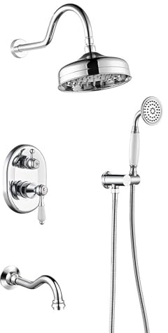 XJTNLB Colonne de Douches Encastrée Chromée Tete de Douche Pluie Ronde 8 Po Mitigeur Douche Encastrer Rétro à Trois Fonctions