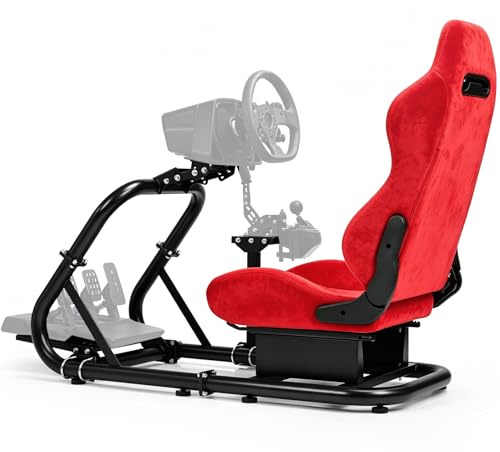 Minneer Rennlenkradständer mit rotem Wildledersitz, passend für Logitech G29 G920, für Thrustmaster T248,Gaming-Simulator-Ständer Lenkrad, Pedale und Handbremse nicht im Lieferumfang enthalten
