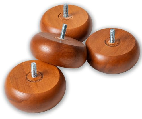 IPEA 4x Piedini in Legno ROTONDI per Mobili e Divani - Altezza 45 mm – [ DESIGN ELEGANTE ] - Set di 4 Piedi in Legno Grezzo per Armadi, Poltrone, Arredamento Casa - Gambe per Letti – Vite M10