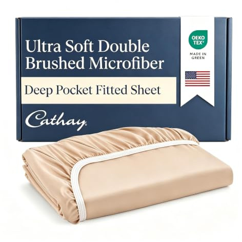 Cathay Home Twin Fitted Sheet Only, 14 Deep Pocket Ultra Soft, Cream
