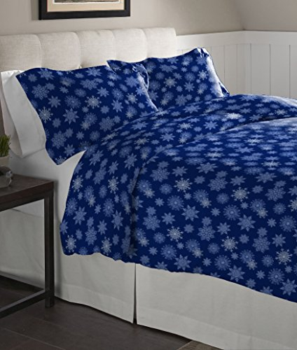 Pointehaven Flannel Oversized Duvet Set, Full/Queen, Snow Flakes Navy