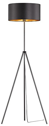 Reality Leuchten Stehleuchte Daniel R40271032, Metall Schwarz matt, Stoffschirm schwarz/goldfarbig, exkl. 1x E27