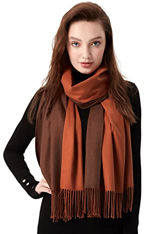 MaaMgic Schal Damen Zweifarbig Stola mit Baumwolle Herbst Winter Mehrfarbige Deckenschal MEHRWEG Braun Hellbraun