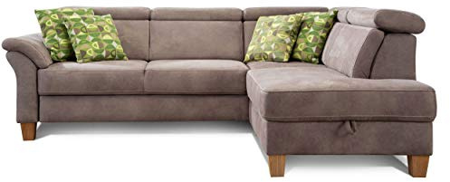 CAVADORE rinconera Ammerland con ottomane Derecho/muelles de sofá en Estilo rústico con Ajustable reposacabezas/245 x 84 x 194/Aspecto de Piel Color Marrón