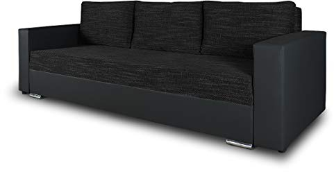 Schlafsofa Bird - Sofa mit Schlaffunktion und Bettkasten, Klappsofa, Schlafcouch mit Chromfüße, Couch, Couchgarnitur, Sofagarnitur (Schwarz + Schwarz (Dolaro 08 + Berlin 02))
