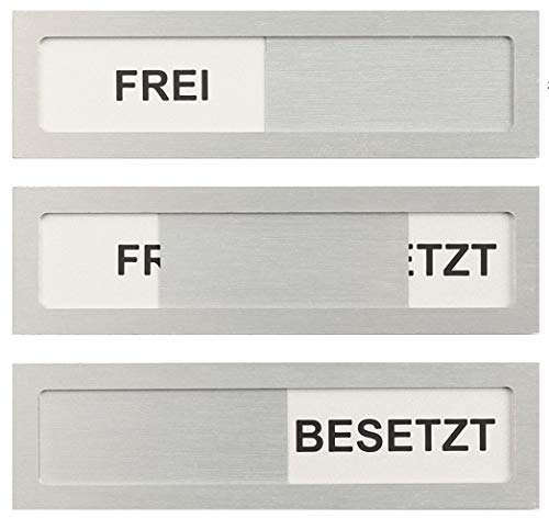 Frei - Besetzt Schild Modell S aus Aluminium - Mit Schieber - Schiebeschilder grau - Frei Besetztschild zum Kleben - 10 cm x 2,8 cm x 4 mm - Starke 3M Klebefläche