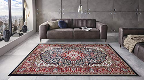 Nouristan Mirkan Orient Teppich – Wohnzimmerteppich Orientalisch Kurzflor Vintage Orientalischer Teppich für Esszimmer, Wohnzimmer, Schlafzimmer – Navy, 120x170cm