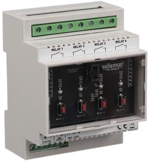 Velleman WLAN-Relaiskarte, geeignet für die Montage auf DIN-Schienen, 4 Relais, 12-24 VDC, 16 A