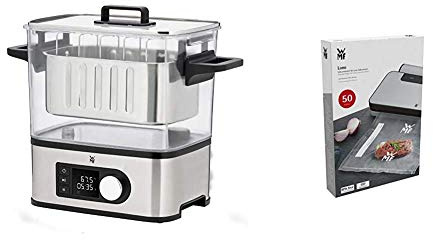 WMF LONO 2in1 Sous Vide Garer Pro mit Slow-Cook Einsatz, Vakuum garen, Schongaren, Wasserbhälter 6,0l, 1500W & Lono Vakuumbeutel für Vakuumiergerät, 50 Stück, 20 x 30 cm, 4 lagige Folie, transparent
