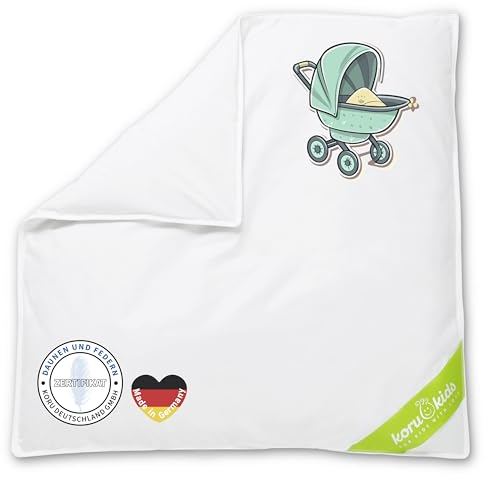 Koru Kids® Decke Kinderwagen 80x80 cm - 100% Daunen – Kinderwagendecke – bis 60 Grad waschbar – Baby Bettdecke Daunendecke - Oeko-TEX – Kinderwagen Kissen - Füllmenge 180g