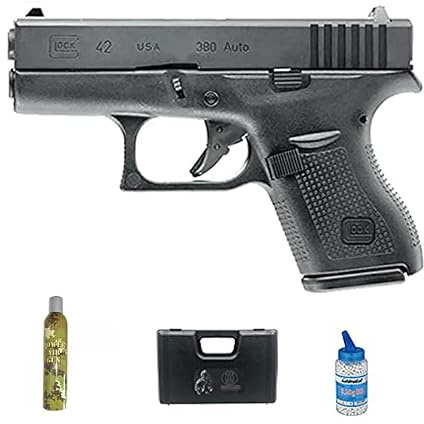 Pistola Airsoft G42 blowback Gas (calibro 6 mm) | Pistola a sfere in PVC + bombola di Green Gas + valigetta + biberon (potenza: 1 joule)