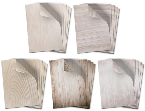 50 Blatt Briefpapier 5x10 Mix | Vintage Holz 5 Motive | Motivpapier A4 | edles Design Papier | beidseitig bedruckt | Set 2 | 90 g/m²