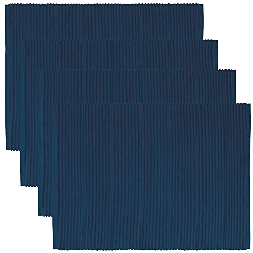 LINUM Uni 4-er Pack Tischsets 35x46 cm, 100% Gerippte Baumwolle, Abwaschbar, Indigoblau