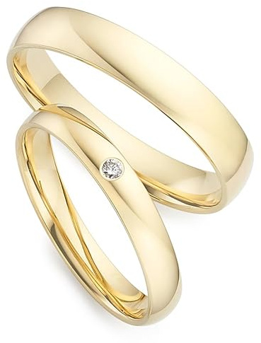 123traumringe Eheringe in 333 Gold I Partnerringe mit Brillant & Etui I Gravierbare Eheringe mit Ringgröße 50-72mm I Damenring in 3mm Breite + Herrenring in 4mm Breite & 1,3mm Stärke I P21/P22