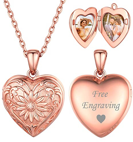 ChicSilver Damen Mädchen Medaillon Anhänger für 2 Foto 925 Silber Personalisierter Herz Fotoanhänger Runde Oval Bilder Amulett mit Ihr Wunschgravur für Paar Pärchen Geliebte