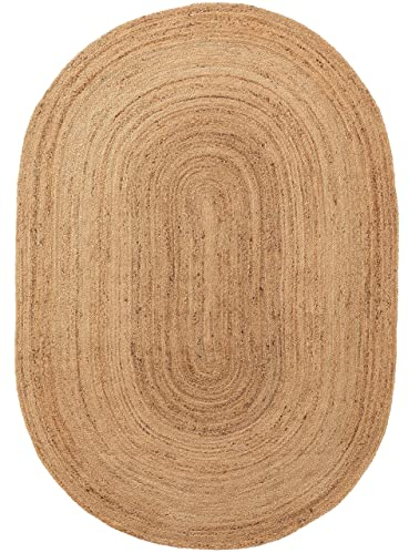 Gifiie Alfombra de Yute Natural 100%, Alfombra Tejida a Mano para Salón, Dormitorio, Uso Decorativo Fabricada en India. (Natural, Ovalada - (90X150) CM)