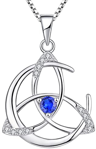 YL Collar Celtas Plata de ley 925 con 12 Piedras de Nacimiento Circonita Luna y Nudo Celta Colgante para Mujer