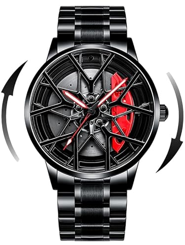 Mihawk Felgenuhr Herren - Motorsport Armbanduhr im 3D Felgendesign aus Edelstahl - felgen Uhr Custom Designer Uhr mit Mineralglas - Quarzuhr (X-M8)