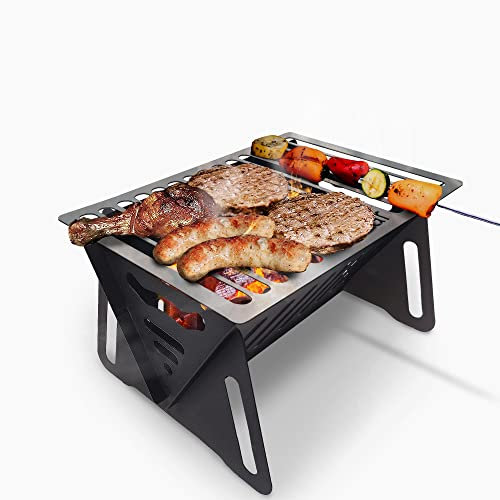 Bodkar Griglia a carbonella, piccola griglia portatile leggera per affumicatore, barbecue da tavolo, per campeggio, picnic, giardino, spiaggia, feste, 15,2 x 11,7 x 12,4 cm